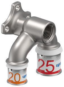Uponor S-Press Plus U-muurplaat - pers x binnendraad x pers - 20mm x 1/2" x 25mm - Smart Aqua - messing - Kiwa