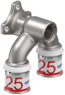 Uponor S-Press Plus U-muurplaat - pers x binnendraad x pers - 25mm x 1/2" x 25mm - Smart Aqua - messing - Kiwa afbeelding