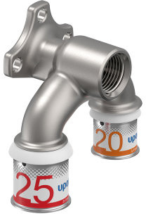 Uponor S-Press Plus U-muurplaat - pers x binnendraad x pers - 25mm x 1/2" x 20mm - Smart Aqua - messing - Kiwa