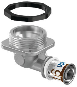 Uponor S-Press Plus UPS overgangs knie - Vlak - buitendraad x pers - 1/2" x 16mm - Smart Aqua - messing - Kiwa