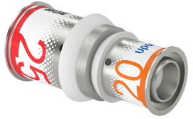 Uponor S-Press Plus verloop koppeling - pers x pers - 25mm x 20mm - messing - Kiwa