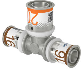 Uponor S-Press Plus verloop T-stuk 90° - pers x pers x pers - 16mm x 20mm x 16mm - messing - Kiwa