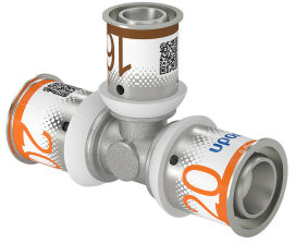 Uponor S-Press Plus verloop T-stuk 90° - pers x pers x pers - 20mm x 16mm x 20mm - messing - Kiwa