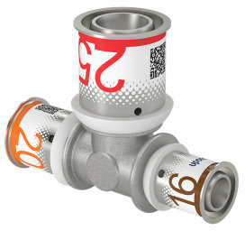 Uponor S-Press Plus verloop T-stuk 90° - pers x pers x pers - 20mm x 25mm x 16mm - messing - Kiwa