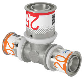 Uponor S-Press Plus verloop T-stuk 90° - pers x pers x pers - 20mm x 25mm x 20mm - messing - Kiwa