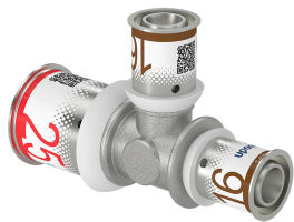 Uponor S-Press Plus verloop T-stuk 90° - pers x pers x pers - 25mm x 16mm x 16mm - messing - Kiwa