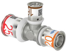 Uponor S-Press Plus réduction Raccord en T 90° - pers x pers x pers - 25mm x 16mm x 20mm - laiton - Kiwa