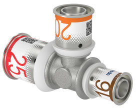 Uponor S-Press Plus réduction Raccord en T 90° - pers x pers x pers - 25mm x 20mm x 16mm - laiton - Kiwa