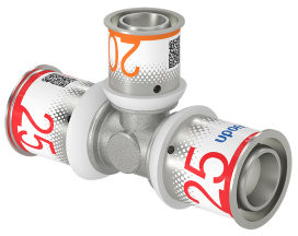 Uponor S-Press Plus réduction Raccord en T 90° - pers x pers x pers - 25mm x 20mm x 25mm - laiton - Kiwa
