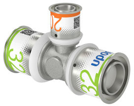 Uponor S-Press Plus verloop T-stuk 90° - pers x pers x pers - 32mm x 20mm x 32mm - messing - Kiwa