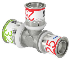 Uponor S-Press Plus verloop T-stuk 90° - pers x pers x pers - 32mm x 25mm x 25mm - messing - Kiwa