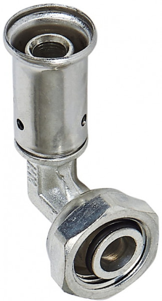 Henco - aansluitbocht - pers x raccord union - 16mm x 1/2" - laiton nickelé