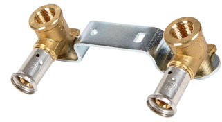 Henco - dubbele muurplaat - type 28PV - pers x filetage femelle - 16mm x 1/2" - laiton