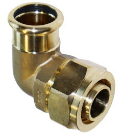 Henco - overgangs coude 90° - pers x knel -  32mm x 28mm - laiton