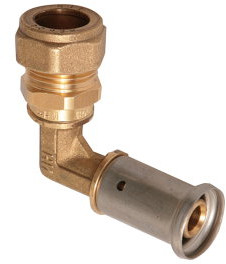 Henco - overgangs coude 90° - pers x knel -  20mm x 22mm - laiton