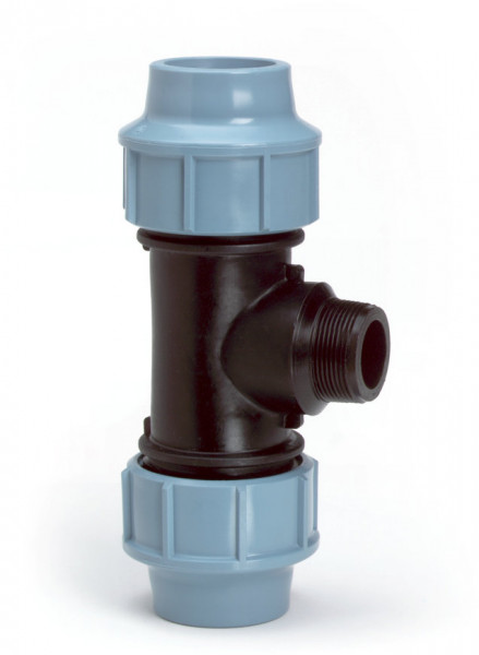 Draad t-stuk voor PE/tyleen - 32mm x 1-1/4" buitendraad - 16 bar