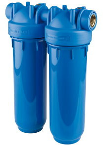 Atlas Filtri - filterhuis - blauwe klok - type DP 10 Duo OT AB - binnendraad x binnendraad - 1/2" x 1/2" - messing