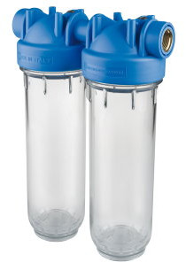 Atlas Filtri - filterhuis - transparante klok - type DP 10 Duo OT TS - binnendraad x binnendraad - 3/4" x 3/4" - messing