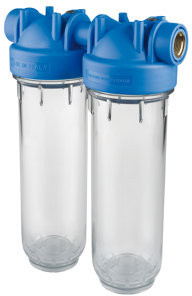Atlas Filtri - filterhuis - transparante klok - type DP 10 Duo OT TS - binnendraad x binnendraad - 1" x 1" - messing afbeelding