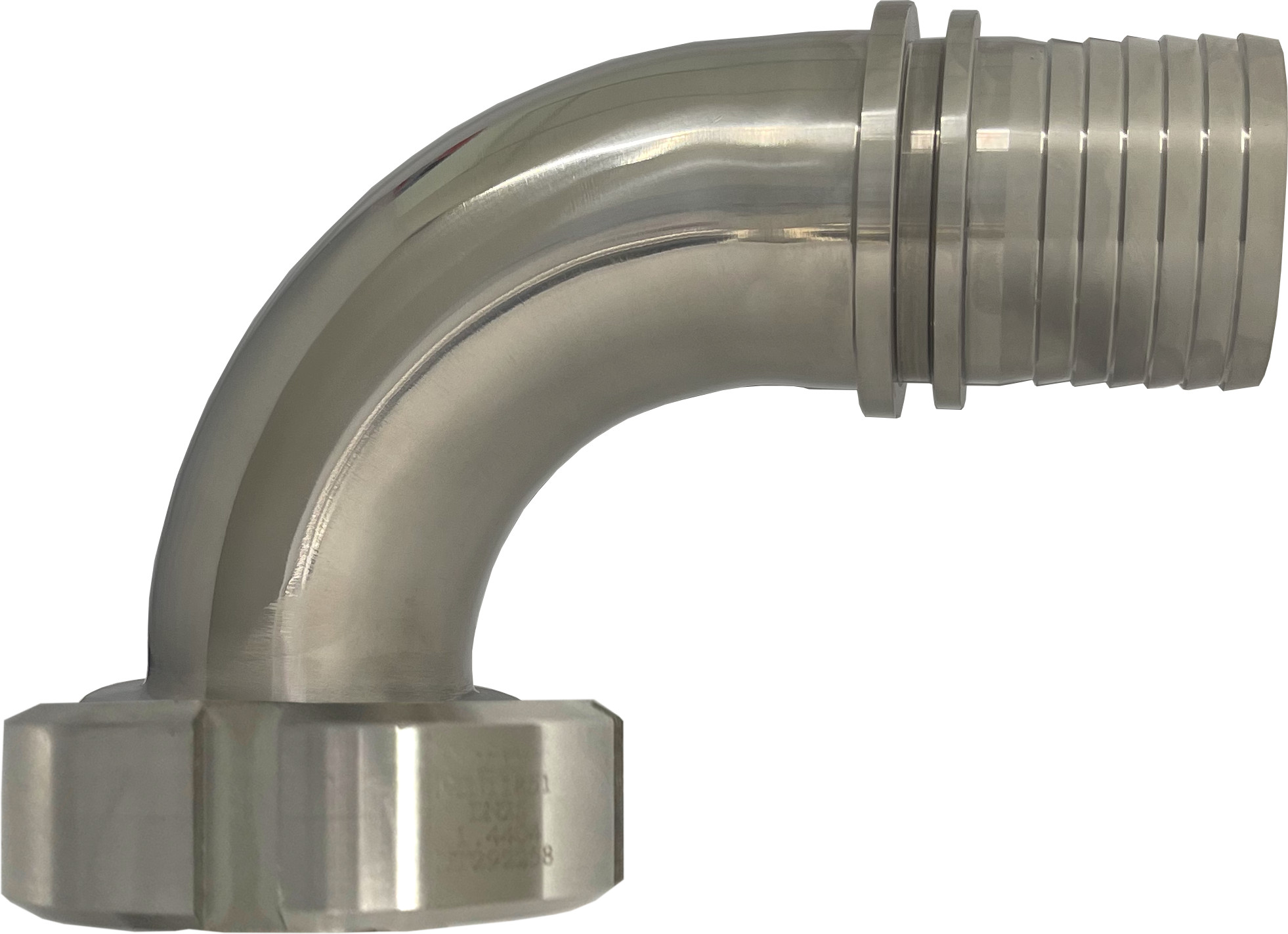 Zuivelkoppeling - DIN 11851 - Koppelbocht 90� - Binnendraad x slangtule - DN40 x 38mm - inclusief wartel - RVS 316