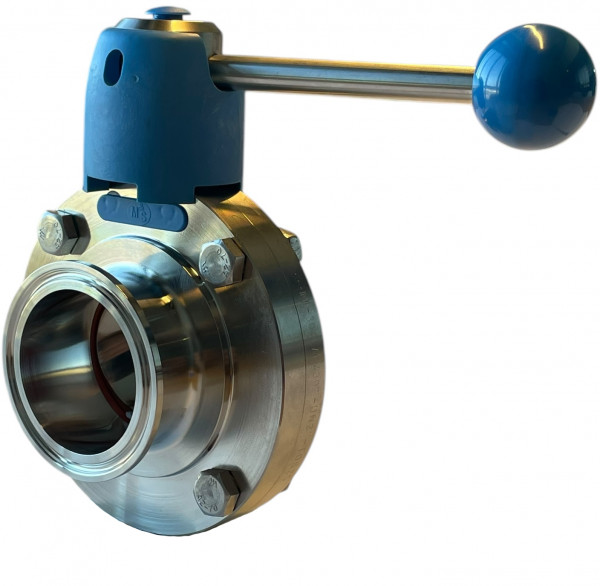 Tri Clamp koppeling - DIN 32676 - Vlinderklep - Clamp x Clamp - DN65 - RVS 304 - Afdichting Viton - DIN