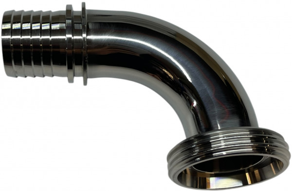 Raccord laitier - DIN 11851 - Coudé 90° - Pièce filetée x douille cannelée - DN65 x 63mm - sans joint - Inox 316