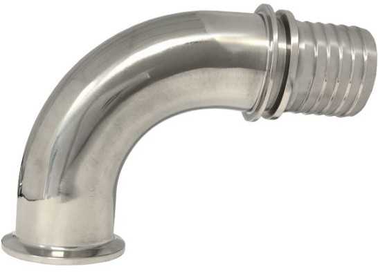 Triclamp koppeling - DIN 32676 - Slangtule met 90� Bocht 12mm - Flensmaat 34mm - Met kraag - RVS316 - DIN afbeelding