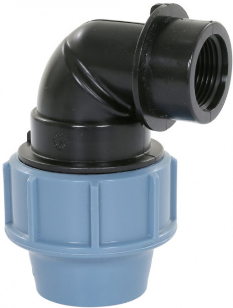 Schroefknie 90gr voor PE/tyleen - 20mm x 3/4” binnendraad - 16 bar