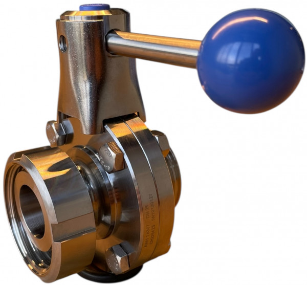 Melkkoppeling - Zuivelkoppeling - DIN 11851 - Vlinderklep - Puntstuk x Draadstuk - DN100 - RVS 316 - Afdichting Silicone