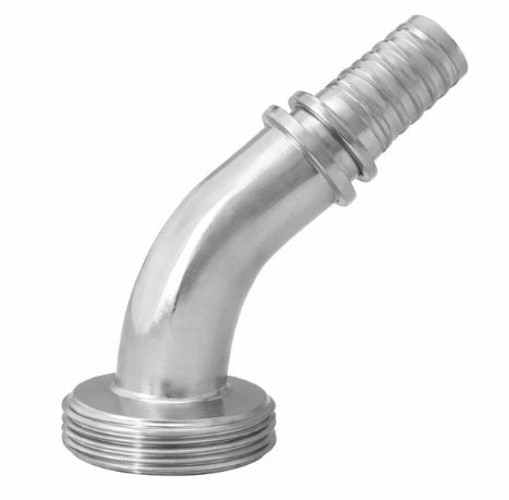 Raccord laitier - DIN 11851 - Coudé 45° - Pièce filetée x douille cannelée - DN20 x 19mm - Inox 316
